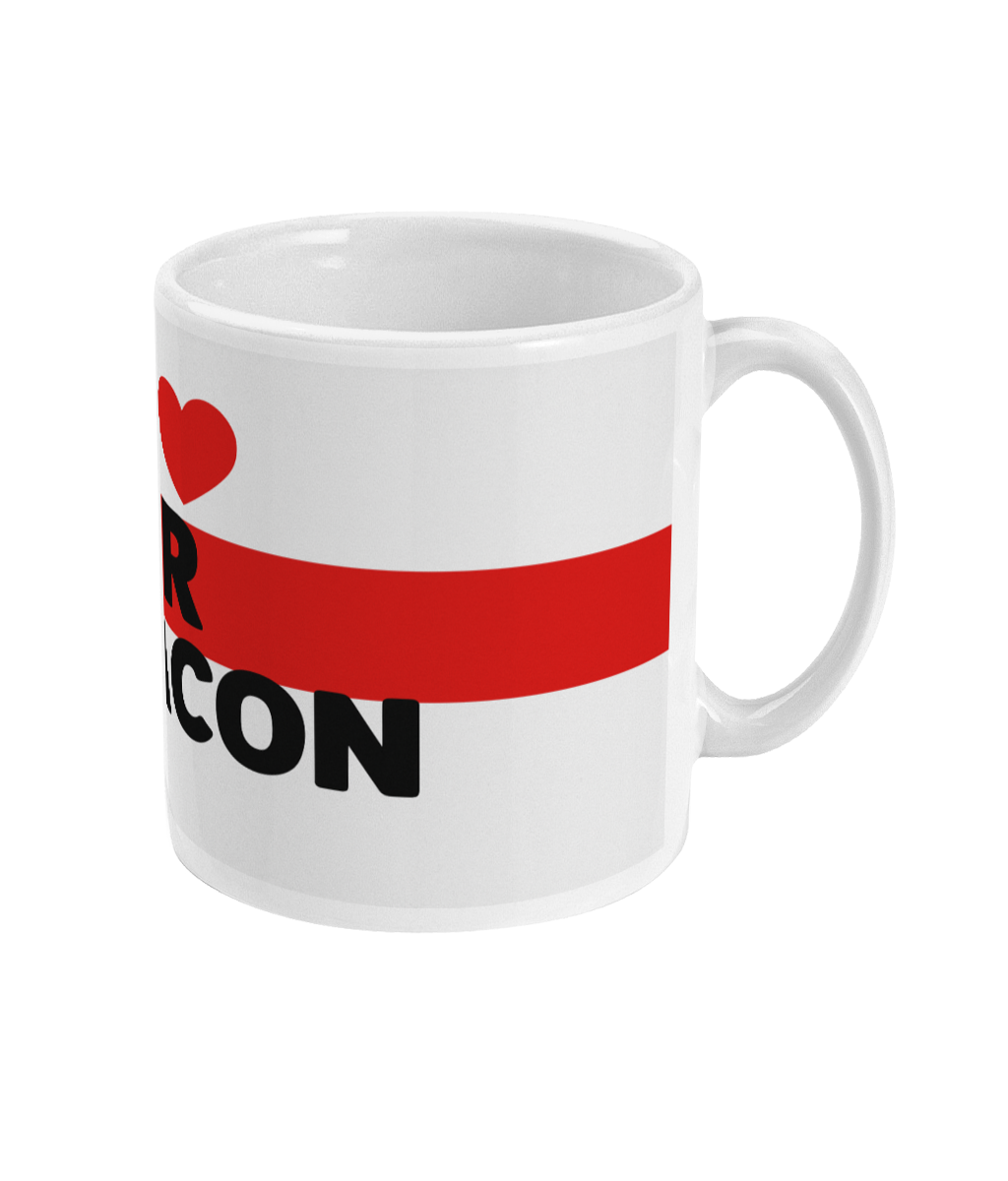 We Love Beer and Bacon England Flag Mug with St George's Cross design - funny patriotic gift